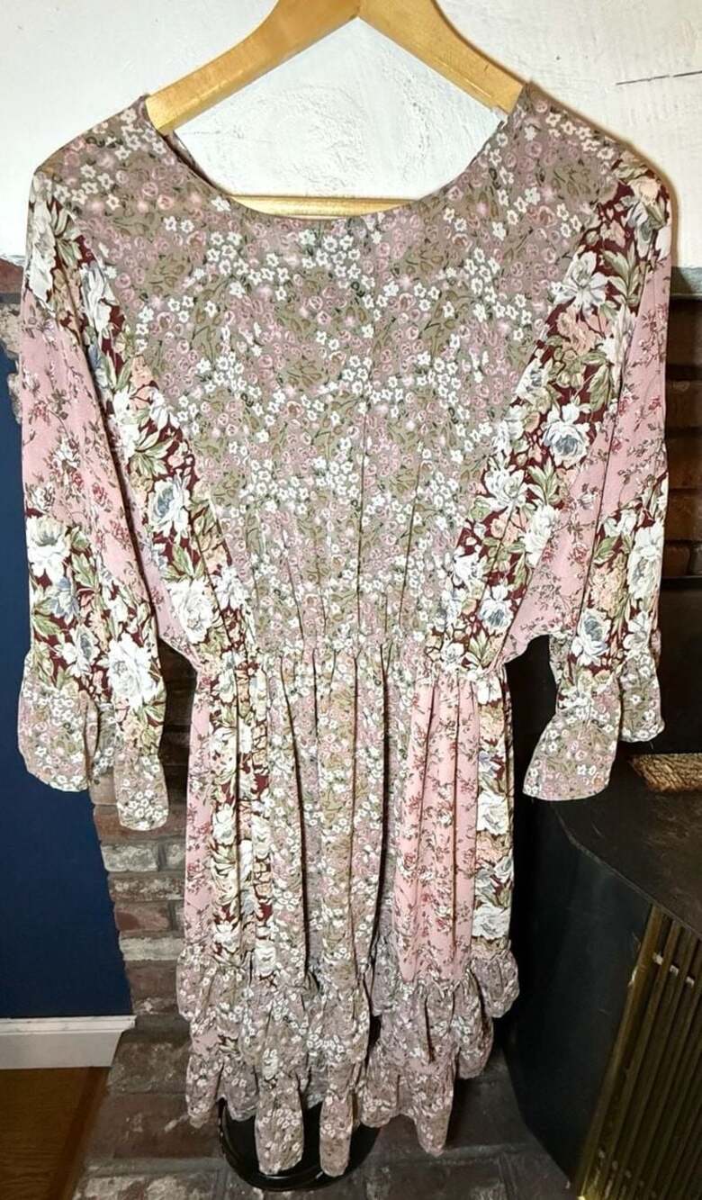 Gigio Dusty Rose Boho Floral Tiered Ruffle Dress - Picture 5 of 5